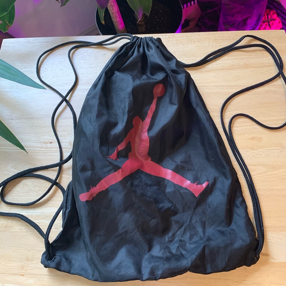 VINTAGE 90s Jordan Cinch Drawstring Bag Black Red Jumpman NikeTown NYC Archive